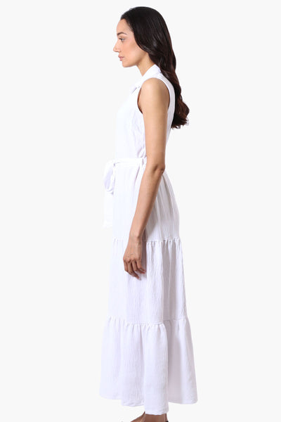 Stylexchange Belted Tiered Front Button Maxi Dress - White - Womens Maxi Dresses - Fairweather