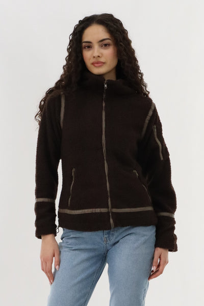 Canada Weather Gear Sherpa Contrast Lightweight Jacket - Brown - Womens Lightweight Jackets - Fairweather
