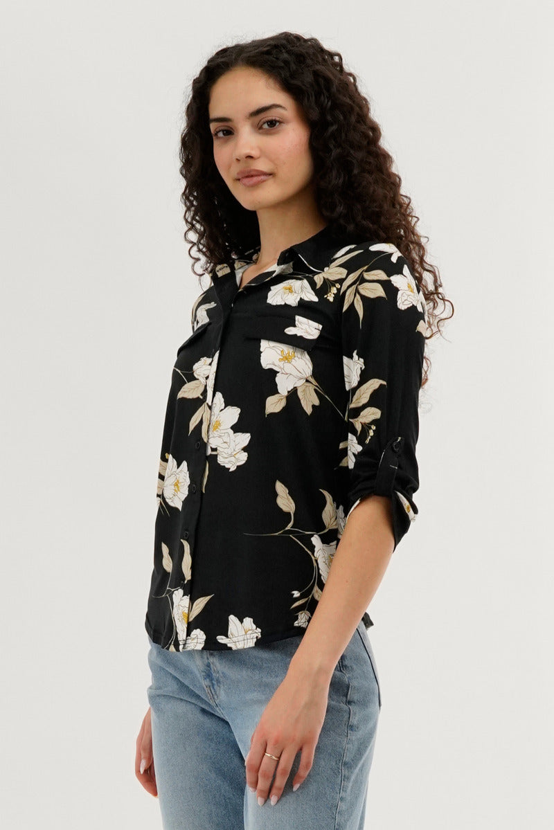 Majora Floral Button Up Blouse - Black - Womens Shirts & Blouses - Fairweather