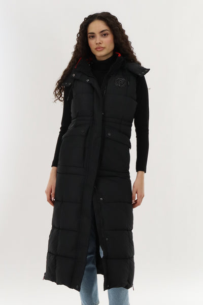 Canada Weather Gear Long Quilted Ribbed Neck Vest - Black - Womens Vests - Fairweather