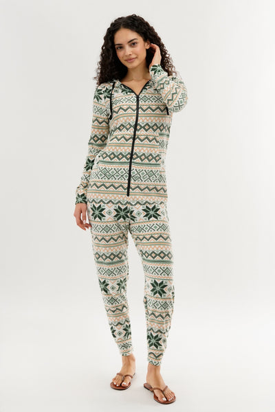 Canada Weather Gear Festive Print Fleece Onesie - White