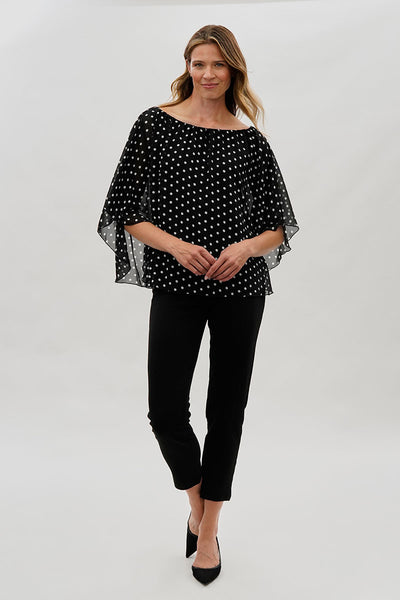 Costa Blanca Polka Dot Chiffon Blouse - Black - Womens Shirts & Blouses - Fairweather