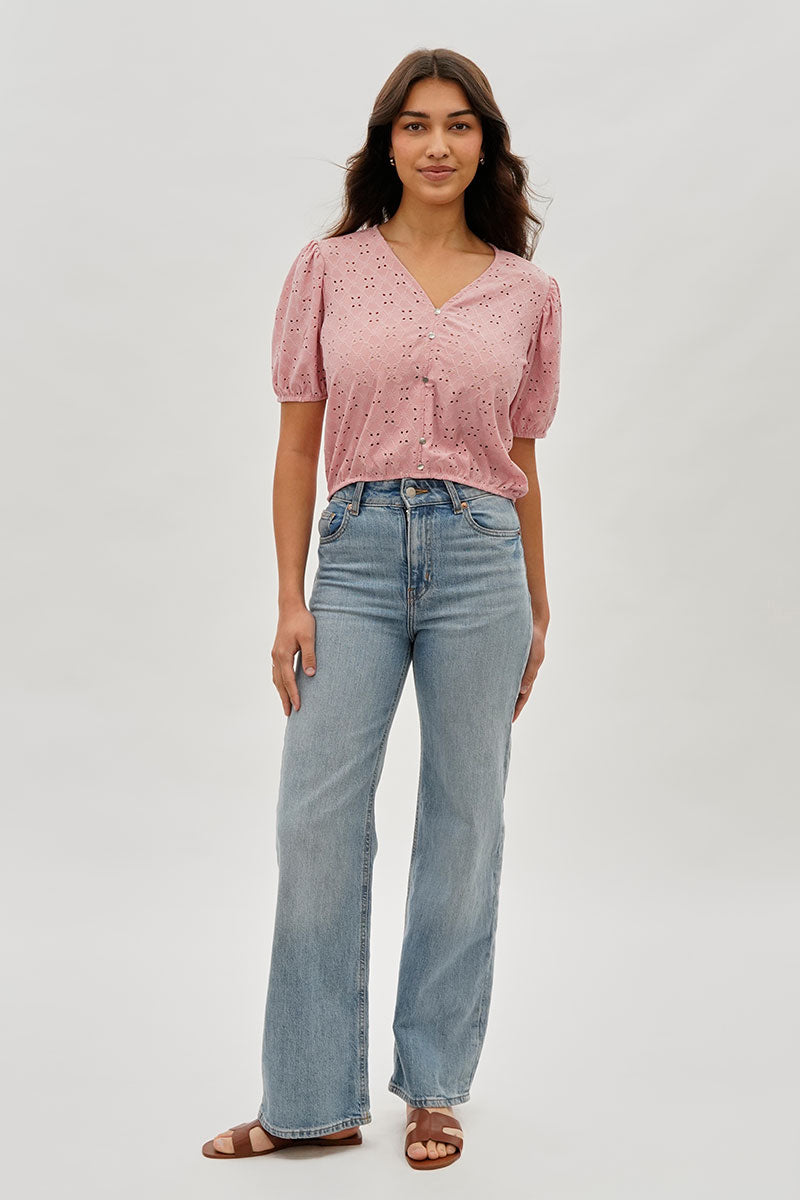 Beechers Brook Button Down Eyelet Blouse - Pink - Womens Shirts & Blouses - Fairweather