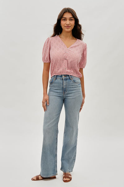Beechers Brook Button Down Eyelet Blouse - Pink - Womens Shirts & Blouses - Fairweather