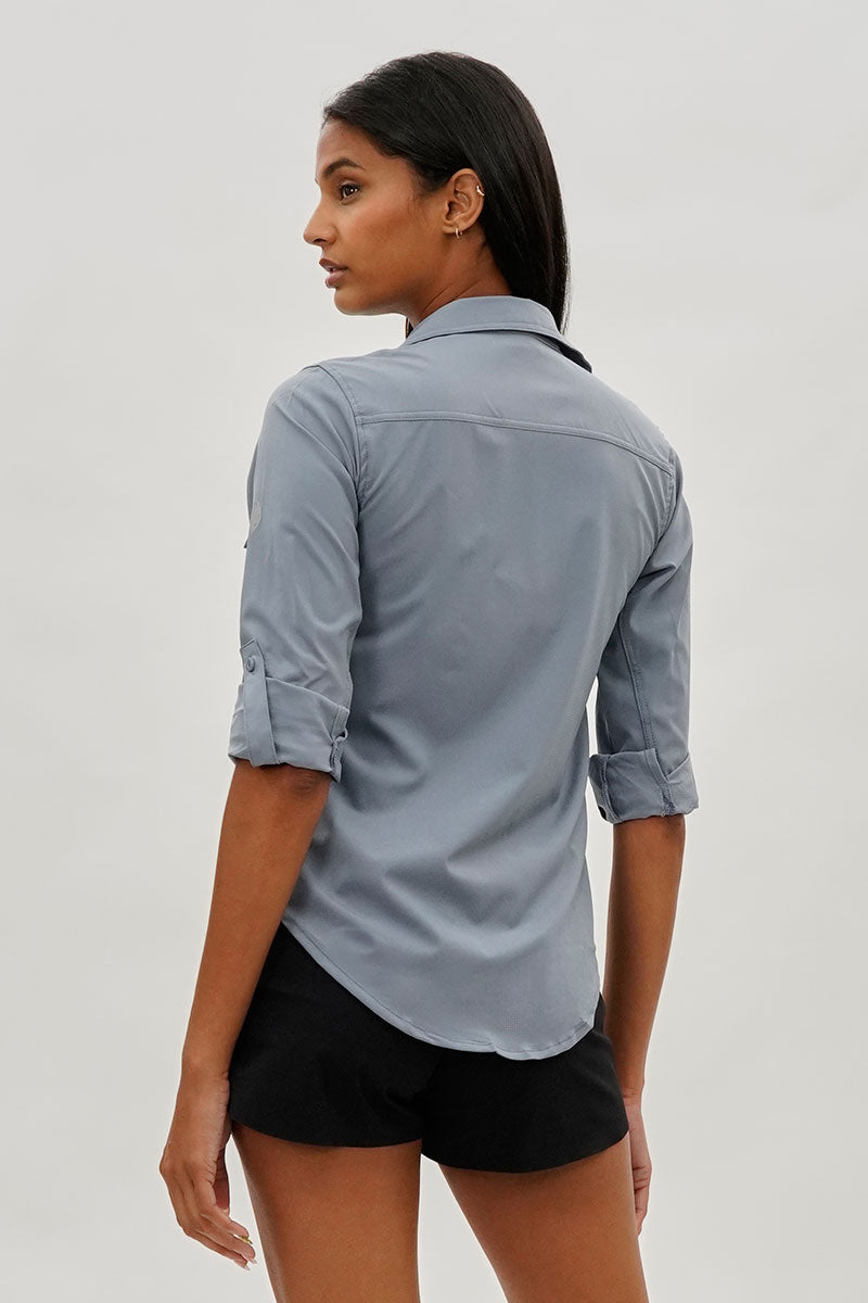 Canada Weather Gear Button Up Ripstop Utility Shirt - Grey - Womens Shirts & Blouses - Fairweather