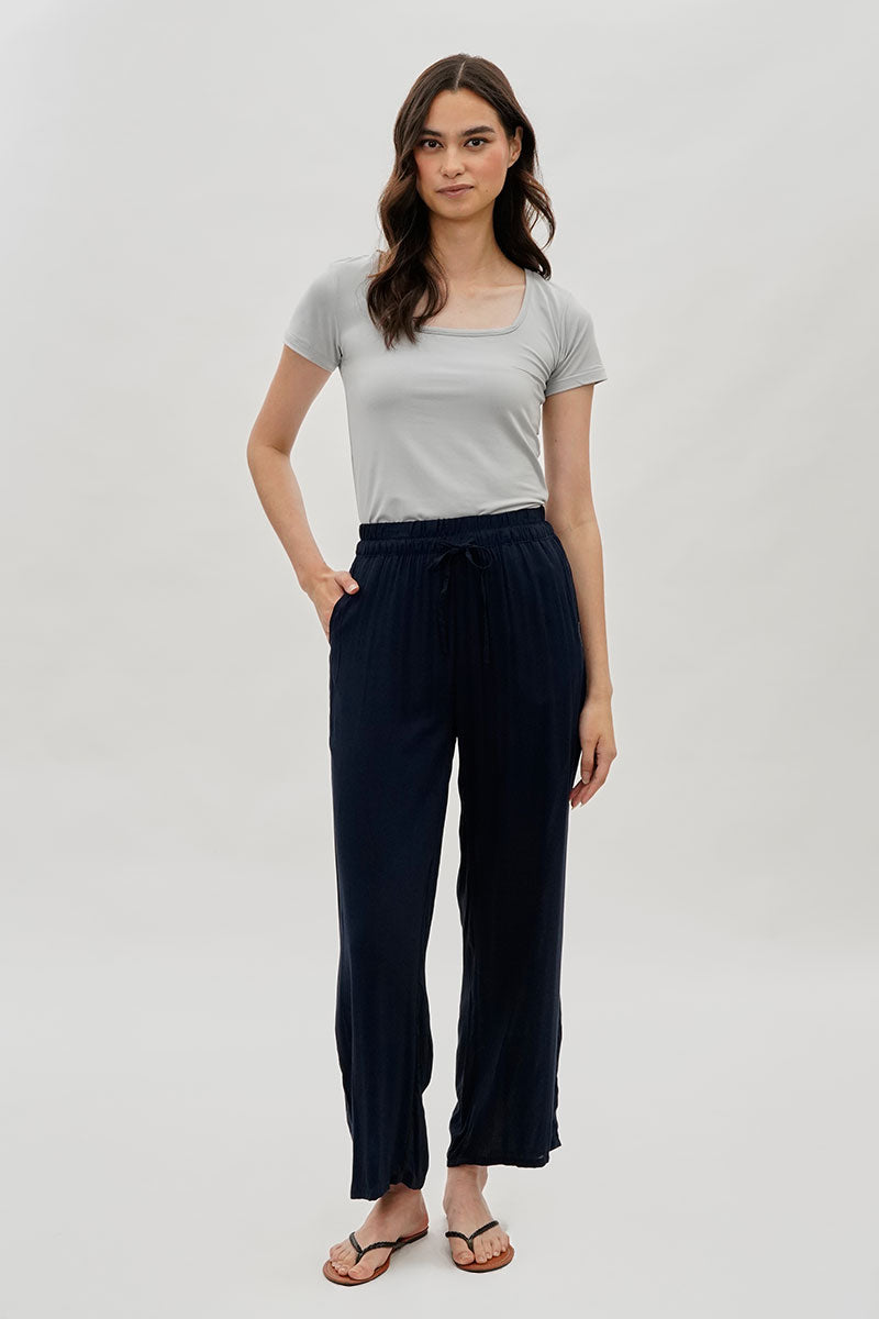 International INC Company Tie Waist Wide Leg Pants - Navy - Womens Pants - Fairweather
