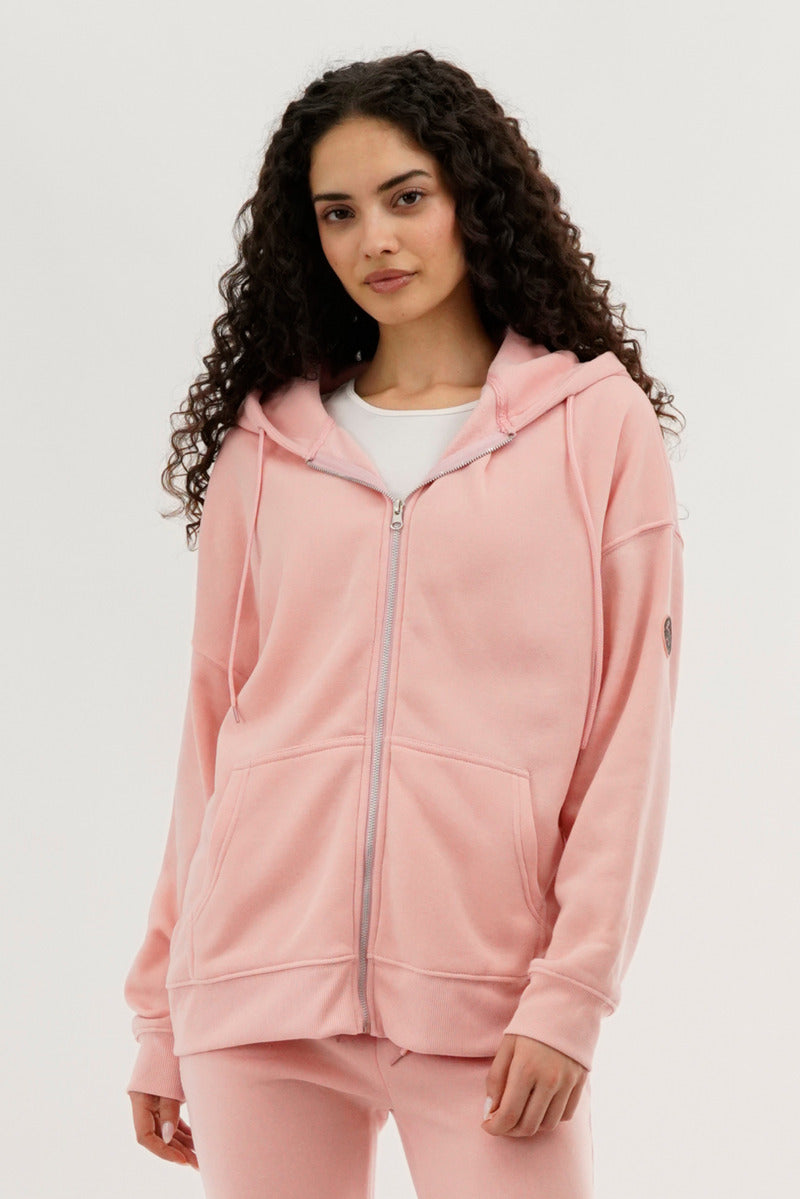 Fahrenheit Zip Up Drop Shoulder Hoodie - Pink