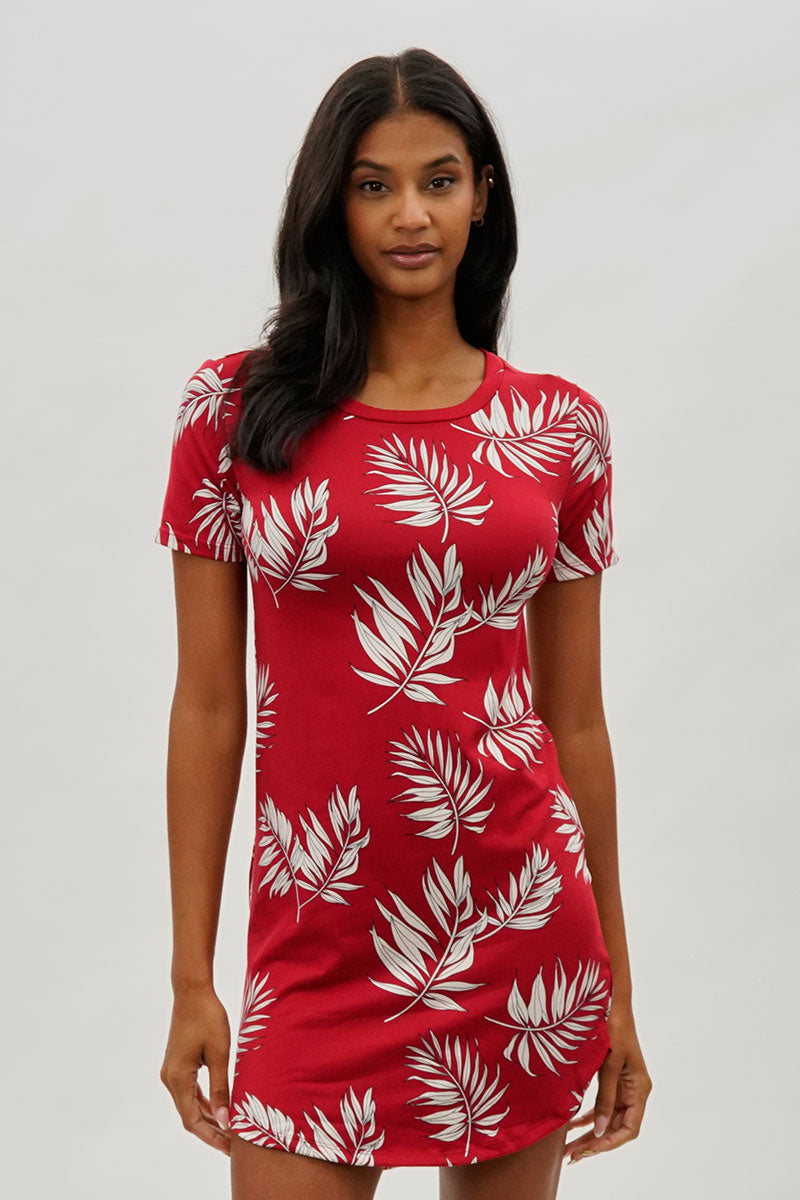 Stylexchange Vintage Leaf Print Short Sleeve Day Dress - Red - Womens Day Dresses - Fairweather