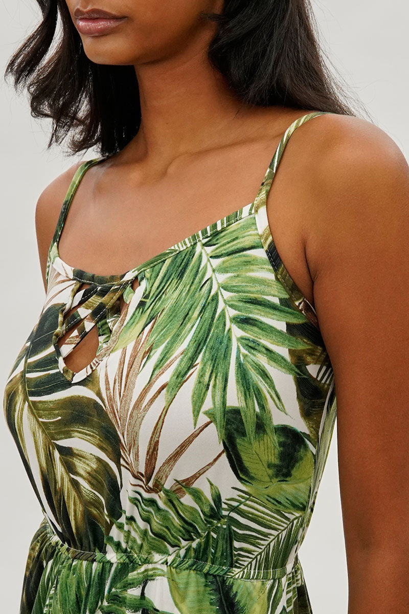 International INC Company Leaf Print Keyhole Maxi Dress - Green - Womens Maxi Dresses - Fairweather