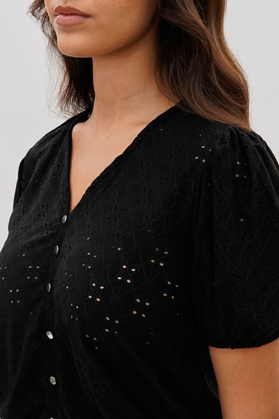 Beechers Brook Button Down Eyelet Blouse - Black - Womens Shirts & Blouses - Fairweather