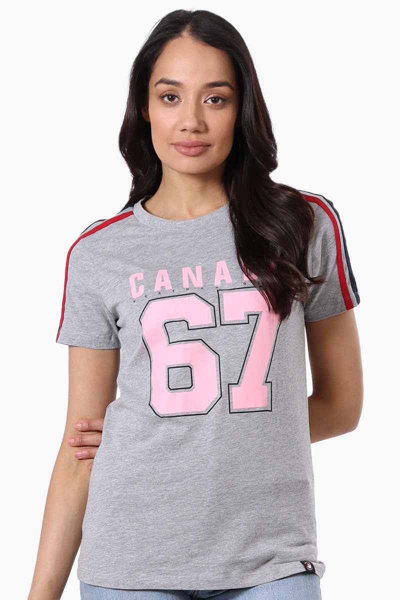 Canada Weather Gear 67 Print Stripe Detail Tee - Grey - Womens Tees & Tank Tops - Fairweather
