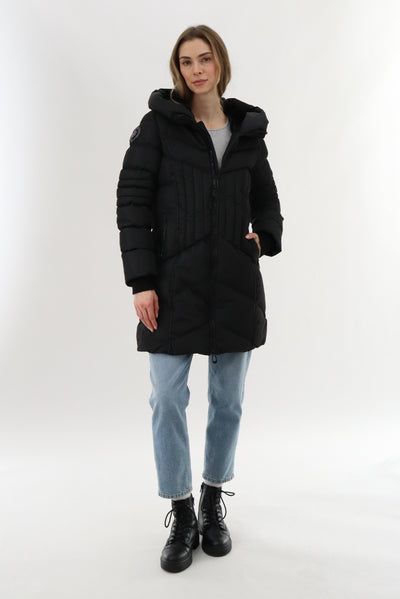 Canada Weather Gear Quilted Hooded Parka Jacket - Black - Womens Parka Jackets - Fairweather