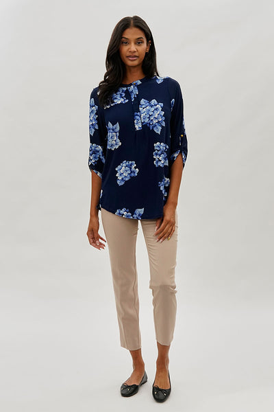 International INC Company Floral Roll Up Sleeve Blouse - Navy - Womens Shirts & Blouses - Fairweather