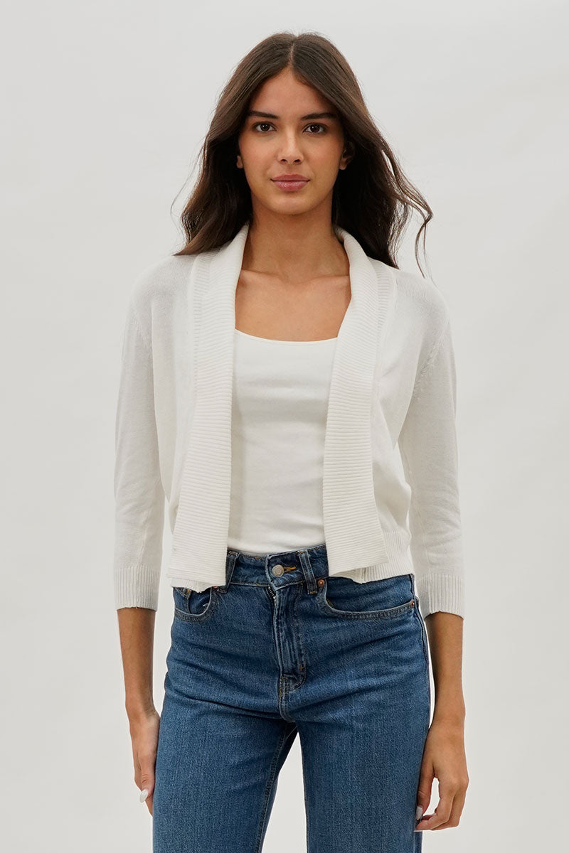 Beechers Brook 3/4 Sleeve Open Shrug Cardigan - White - Womens Cardigans - Fairweather