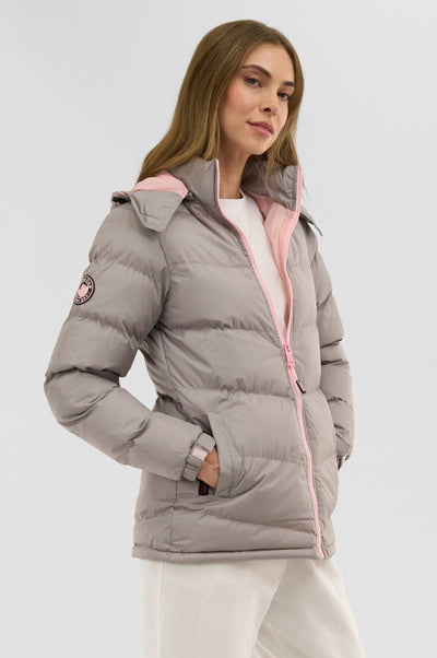 Canada Weather Gear Chevron Bubble Bomber Jacket - Stone - Womens Bomber Jackets - Fairweather