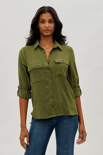 Stylexchange Vintage Button Up Utility Shirt - Olive - Womens Shirts & Blouses - Fairweather