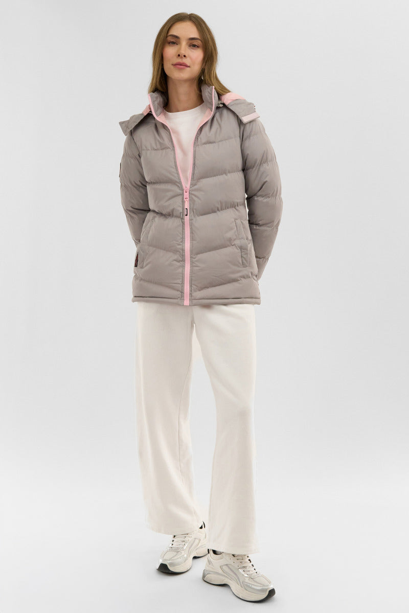 Canada Weather Gear Chevron Bubble Bomber Jacket - Stone - Womens Bomber Jackets - Fairweather