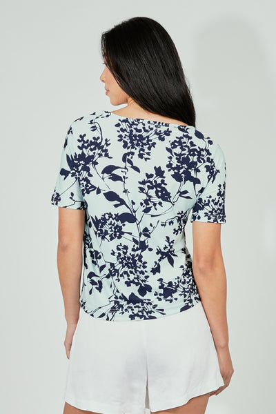 International INC Company Floral Drawstring Detail Tee - Blue - Womens Tees & Tank Tops - Fairweather