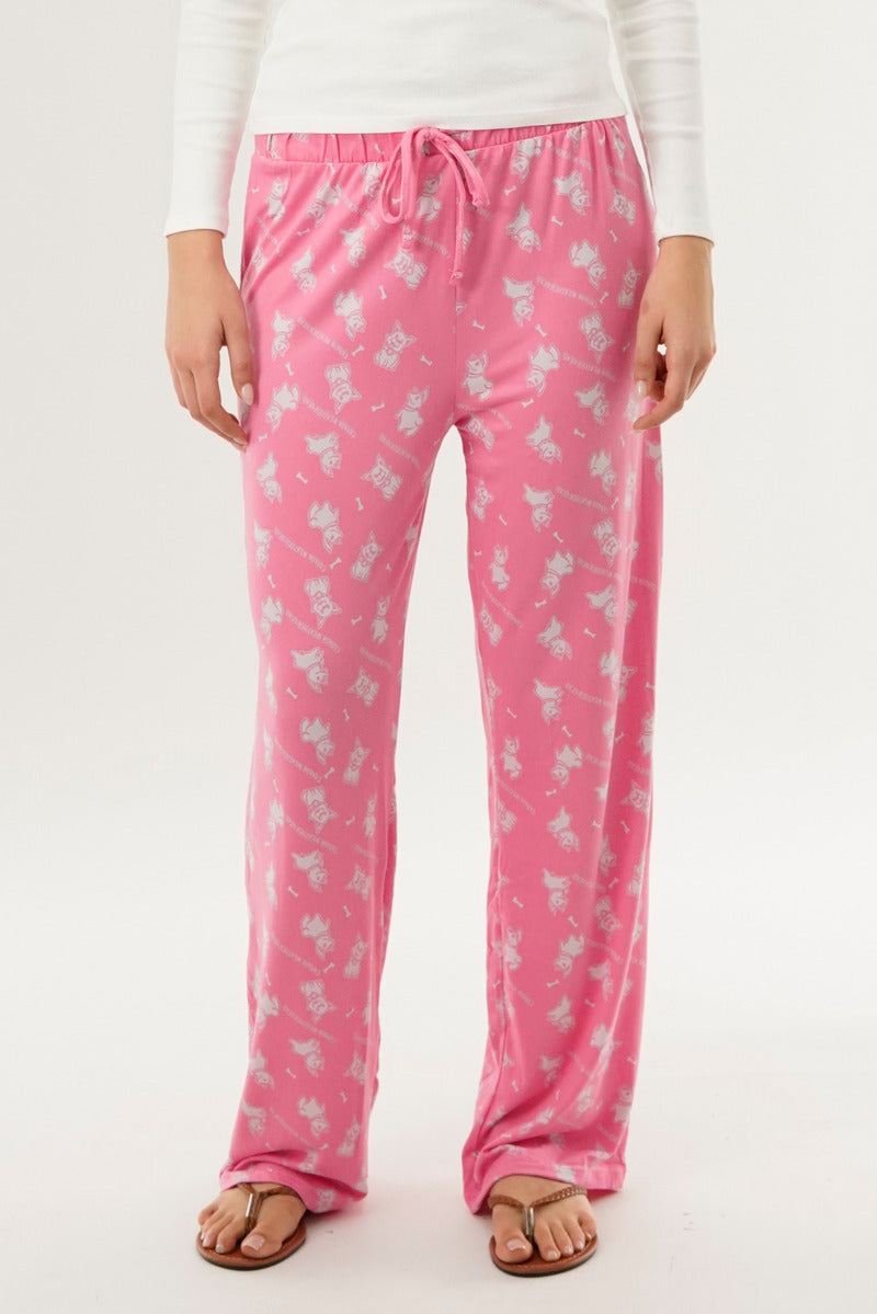 Canada Weather Gear Dog Print Wide Let Pajama Pants - Pink - Womens Pajamas - Fairweather