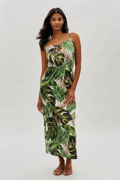 International INC Company Leaf Print Keyhole Maxi Dress - Green - Womens Maxi Dresses - Fairweather