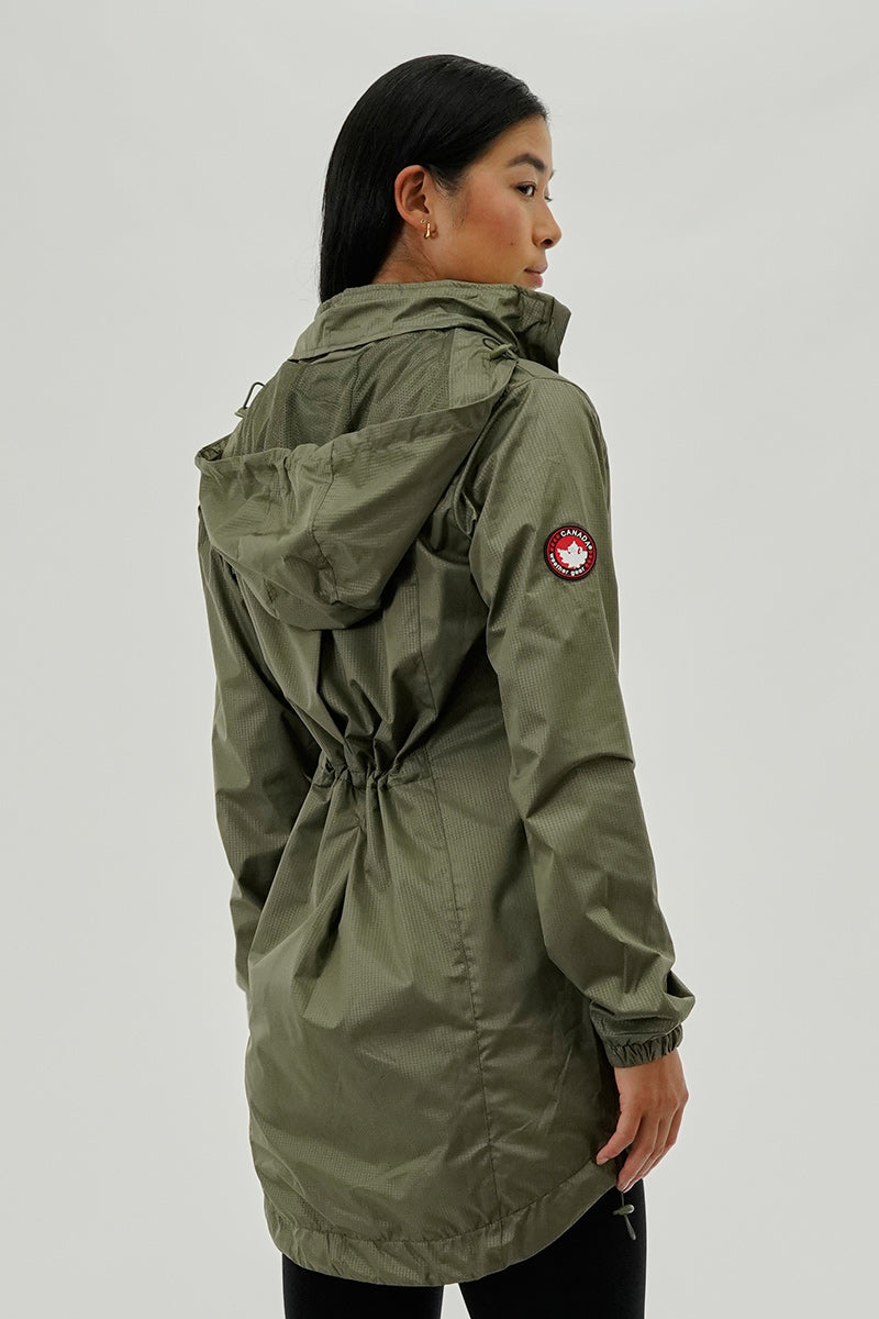 Canada Weather Gear Long Hooded Lightweight Jacket - Olive - Womens Moto Jackets - Fairweather