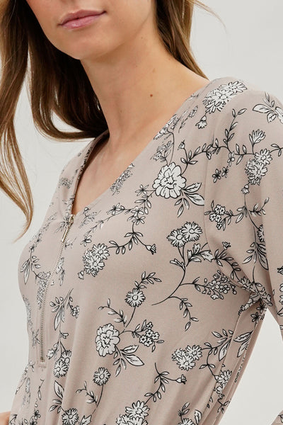 International INC Company Floral Print Half Zip Jumpsuit - Beige - Womens Jumpsuits & Rompers - Fairweather