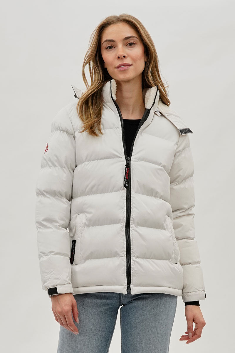 Blouson aviateur Canada Weather Gear à col doublé en sherpa – Blanc
