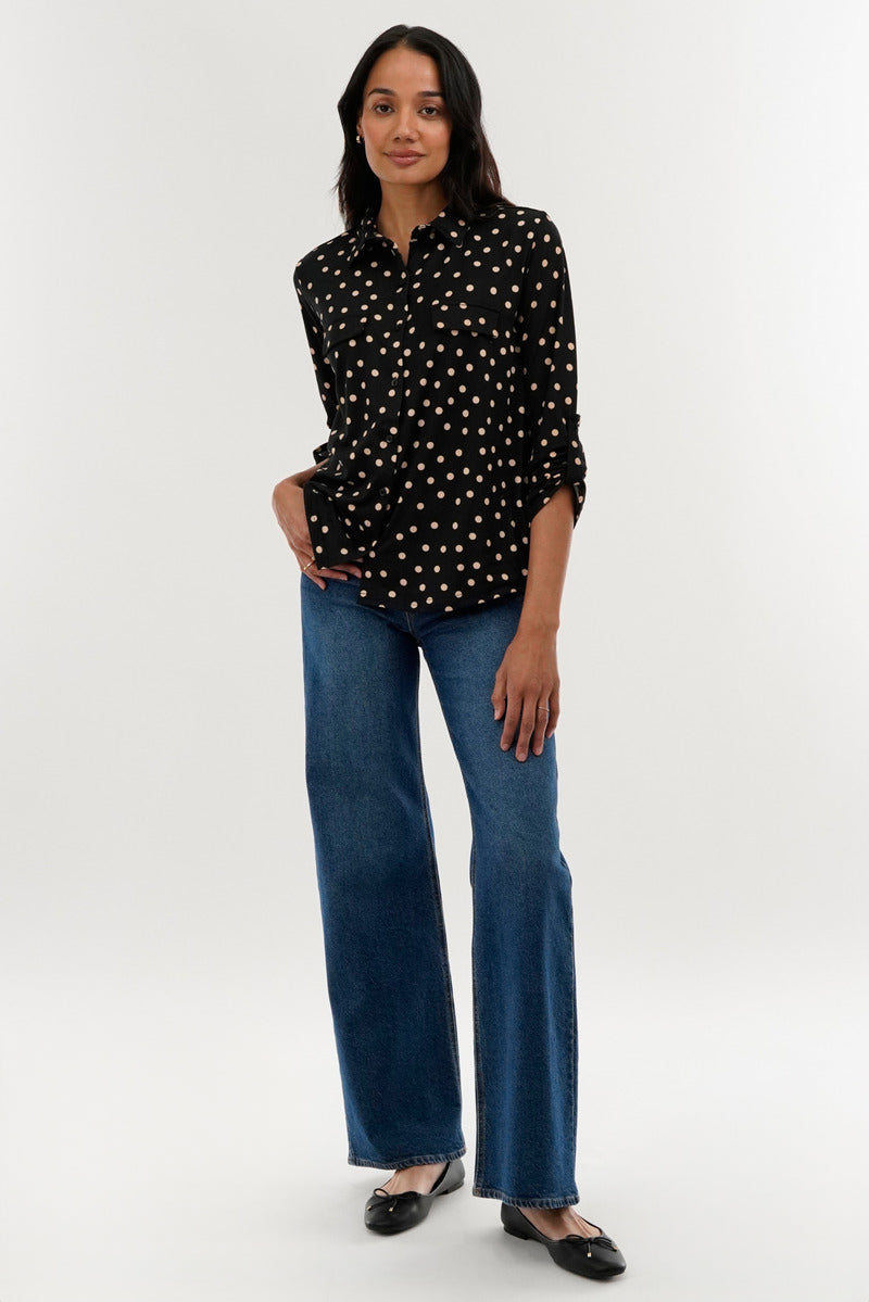 International INC Company Polka Dot Pattern Button Down Shirt - Black - Womens Shirts & Blouses - Fairweather