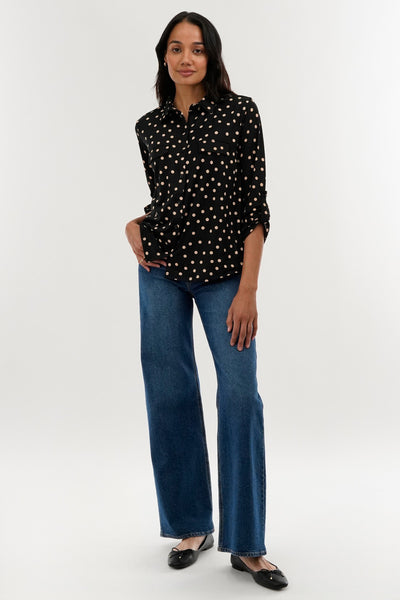 International INC Company Polka Dot Pattern Button Down Shirt - Black - Womens Shirts & Blouses - Fairweather