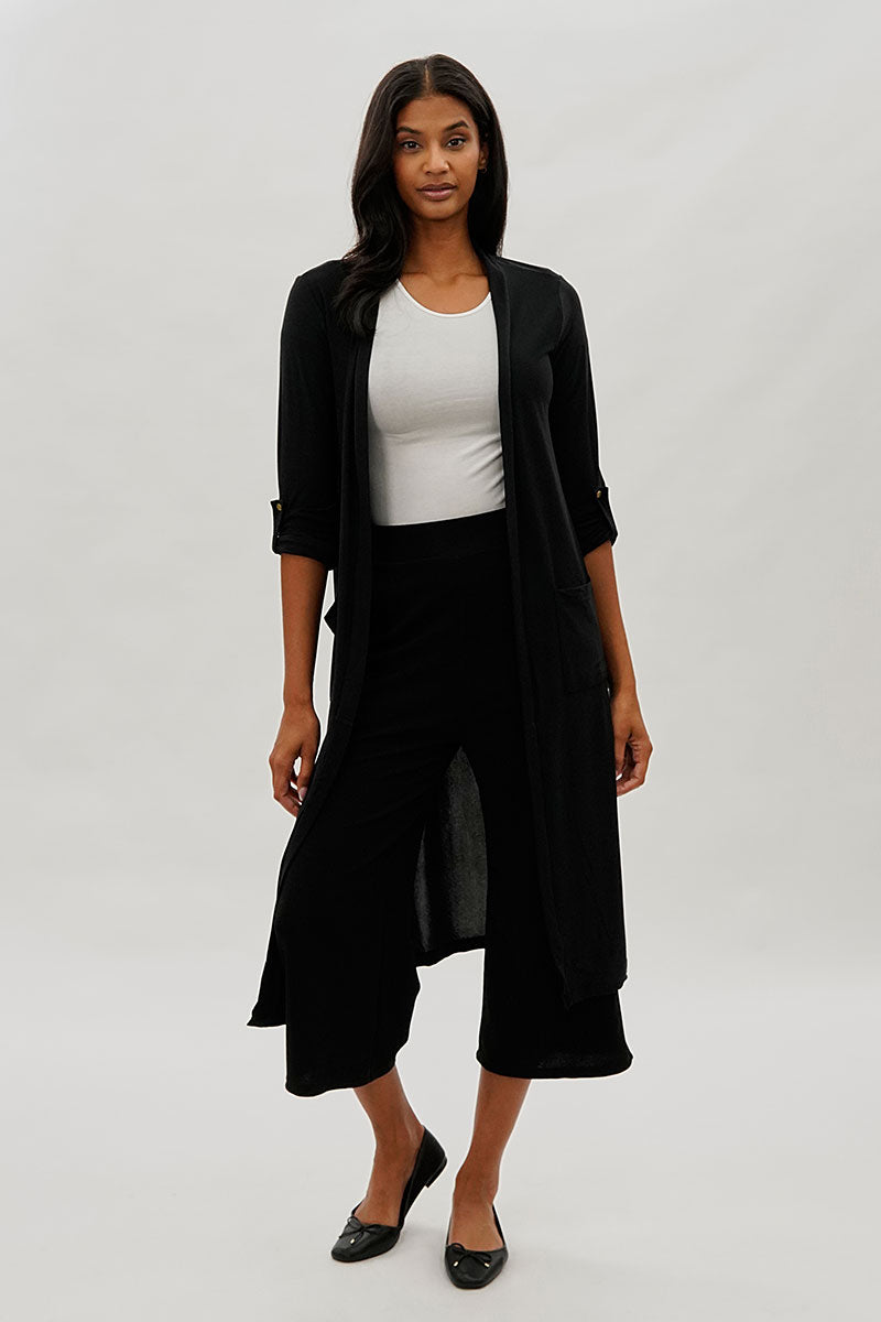 Limite Open Front Lightweight Duster Cardigan Black