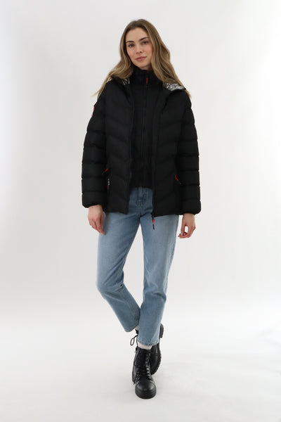 Canada Weather Gear Quilted Puffer Double Zip Bomber Jacket - Black - Womens Bomber Jackets - Fairweather