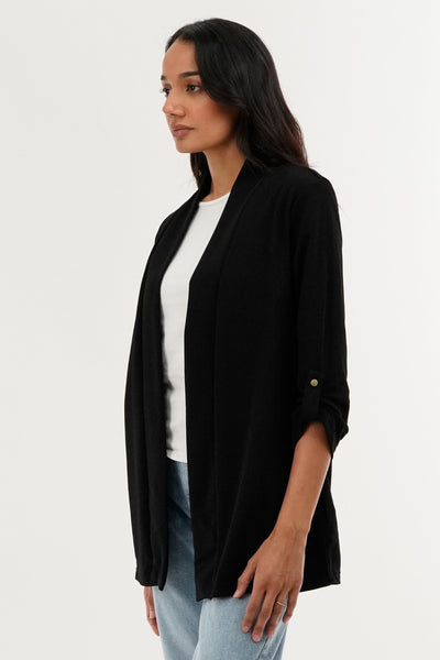 International INC Company Roll Up Sleeve Cardigan - Black - Womens Cardigans - Fairweather