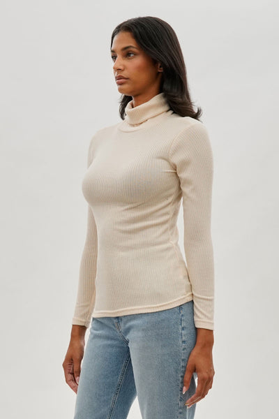 Magazine Ribbed Turtleneck Pullover Sweater - Cream - Womens Tees & Tank Tops - Fairweather