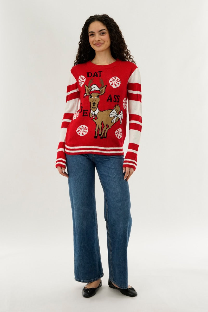 Festive Reindeer Christmas Sweater - Red - Womens Christmas Sweaters - Fairweather