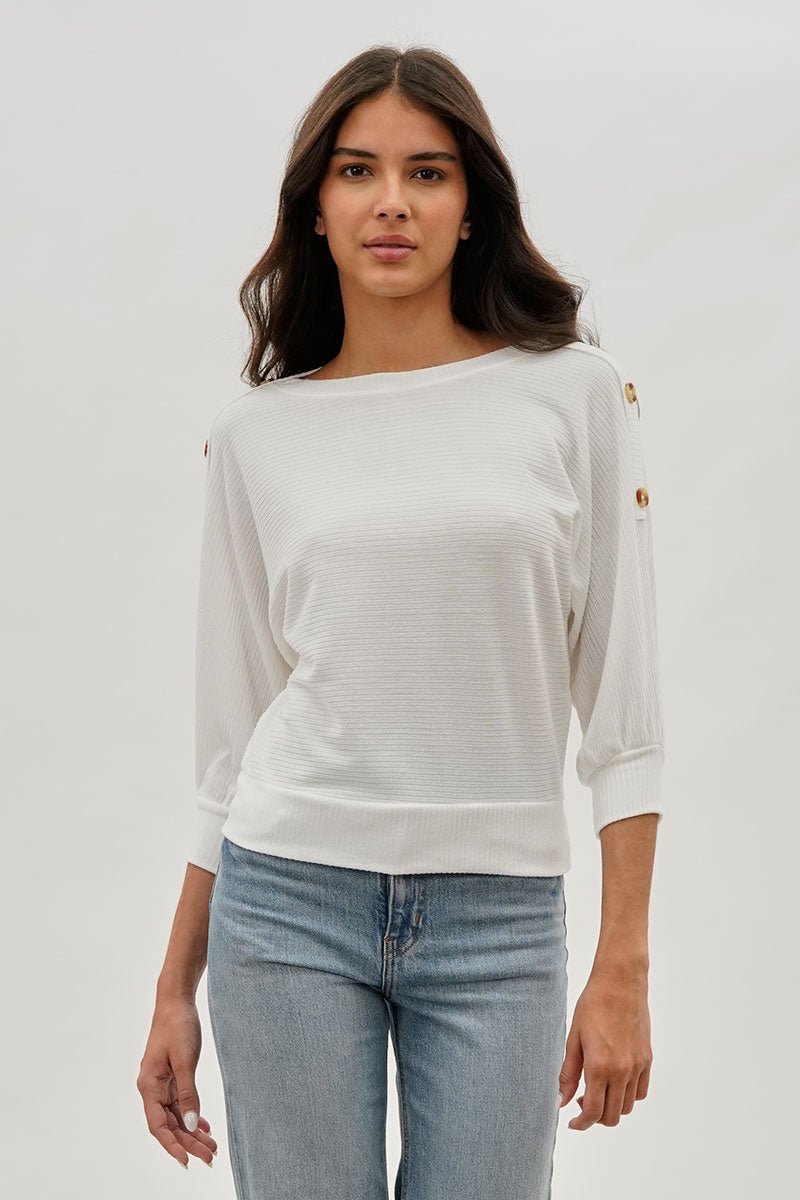 International INC Company Ribbed Button Detail Pullover Sweater - White - Womens Pullover Sweaters - Fairweather