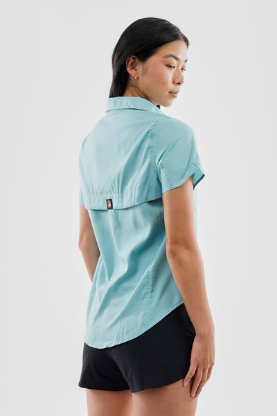 Canada Weather Gear Solid Short Sleeve Button Up Shirt - Aqua - Womens Shirts & Blouses - Fairweather