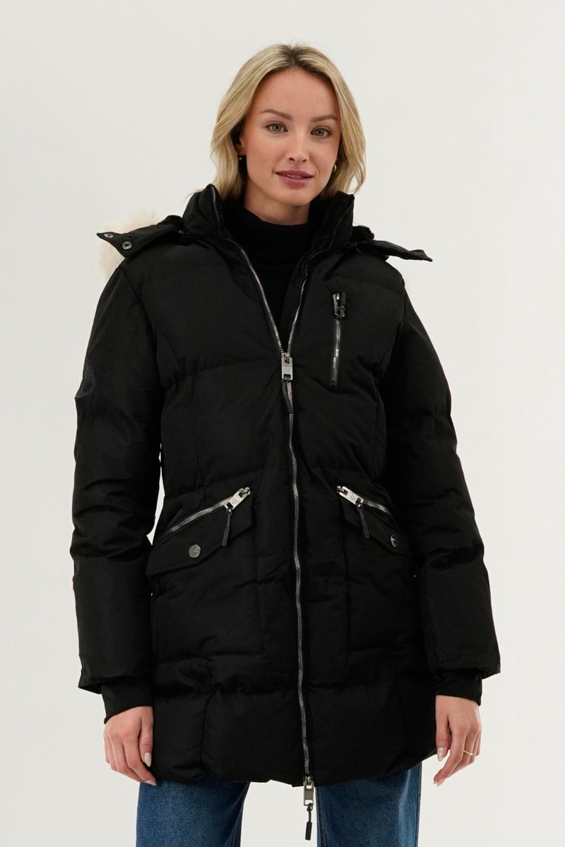 Canada Weather Gear Faux Fur Lined Hood Parka Jacket - Black - Womens Parka Jackets - Fairweather