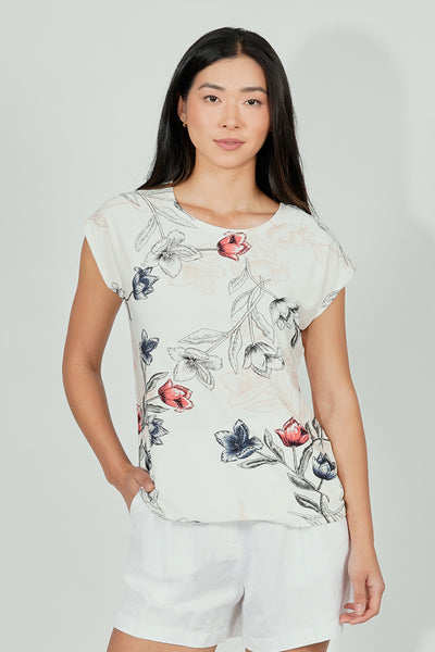 Beechers Brook Floral Circle Neck Tee - Cream - Womens Tees & Tank Tops - Fairweather