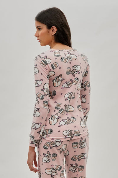Canada Weather Gear Pug Print Crewneck Pajama Top - Pink - Womens Pajamas - Fairweather