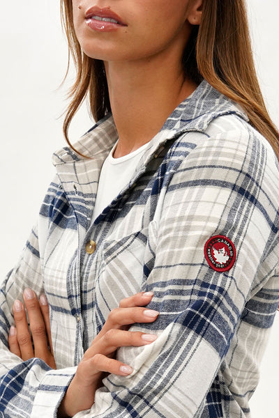 Canada Weather Gear Button Up Flannel Shirt - Grey - Womens Shirts & Blouses - Fairweather