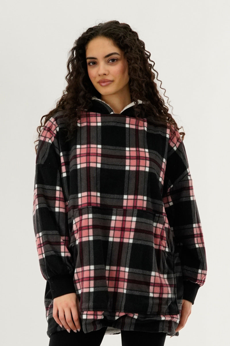 Canada Weather Gear Plaid Oversided Hooded Pajama Top - Black - Womens Pajamas - Fairweather