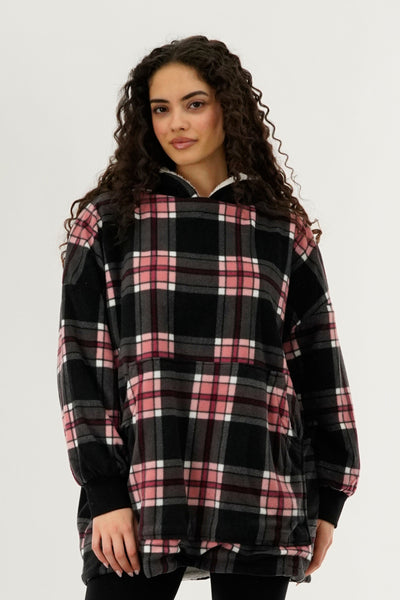 Canada Weather Gear Plaid Oversided Hooded Pajama Top - Black - Womens Pajamas - Fairweather
