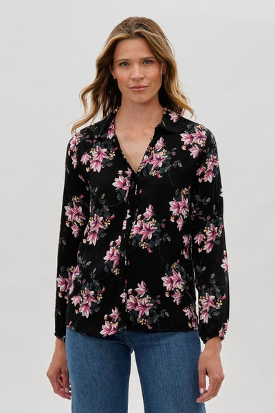 Beechers Brook Floral Button Down Blouse - Black - Womens Shirts & Blouses - Fairweather