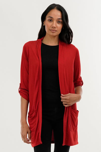 International INC Company Roll Up Sleeve Wrap Cardigan - Red - Womens Cardigans - Fairweather