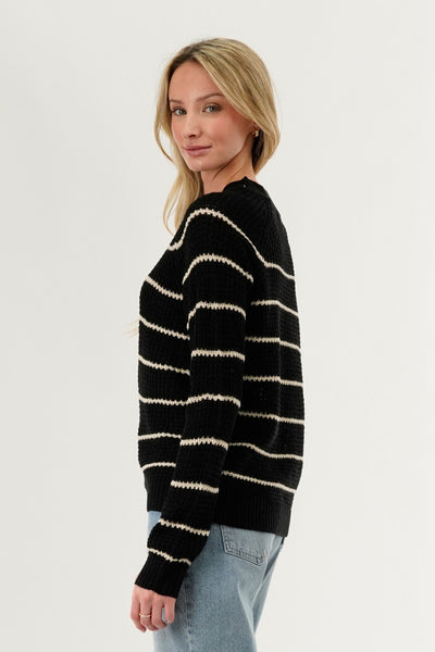 International INC Company Striped Knit Crewneck Pullover Sweater - Black - Womens Pullover Sweaters - Fairweather