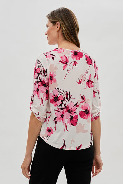 Beechers Brook Floral Roll Up Sleeve Blouse - White - Womens Shirts & Blouses - Fairweather
