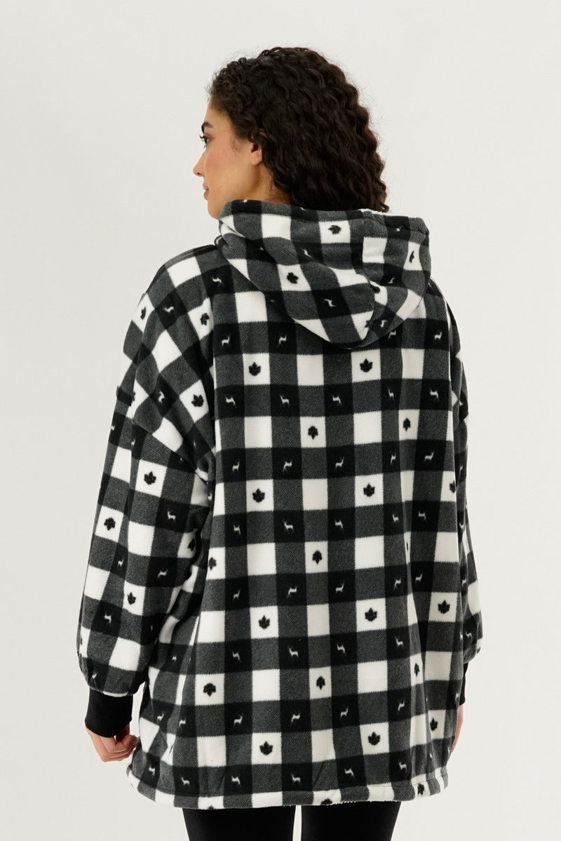 Canada Weather Gear Plaid Oversided Hooded Pajama Top - Black - Womens Pajamas - Fairweather