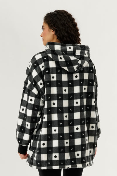 Canada Weather Gear Plaid Oversided Hooded Pajama Top - Black - Womens Pajamas - Fairweather