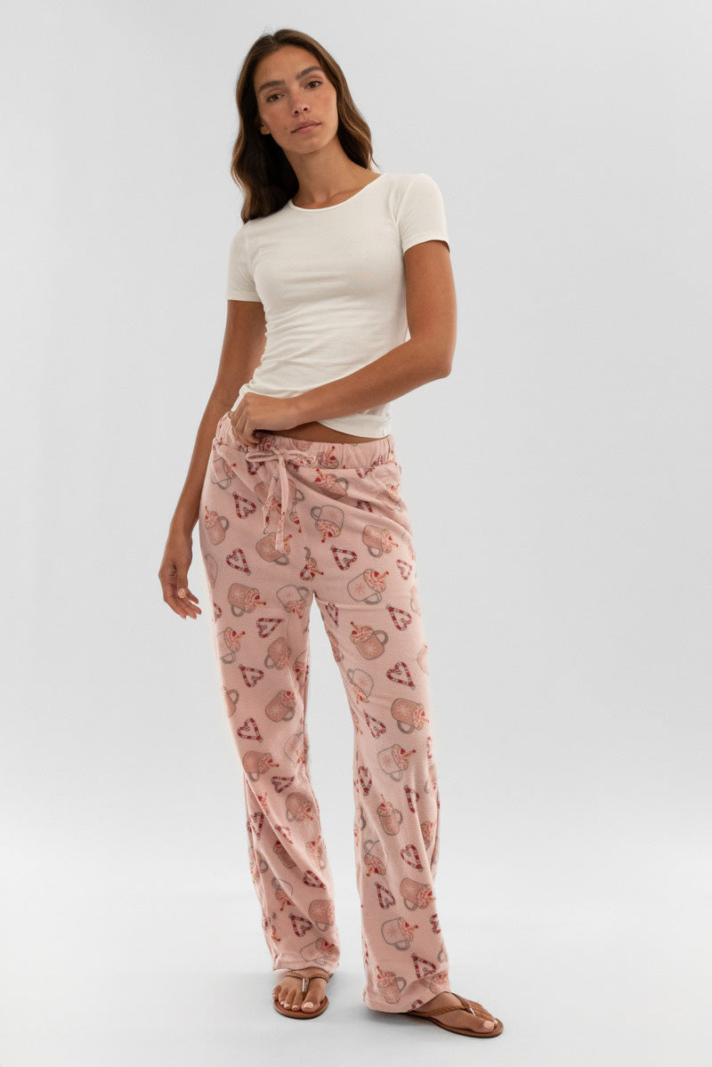 Canada Weather Gear Festive Print Wide Leg Pajama Pants - Pink - Womens Pajamas - Fairweather