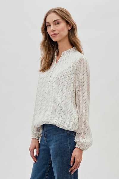 Costa Blanca Polka Dot Long Sleeve Blouse - White - Womens Shirts & Blouses - Fairweather